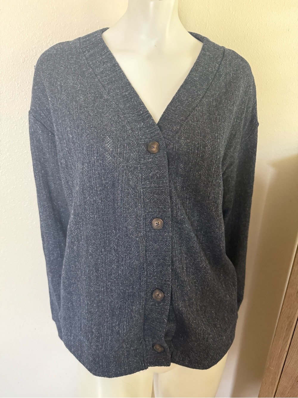 Women's V-Neck Button Front Cardigan Sweater - Charcoal Gray